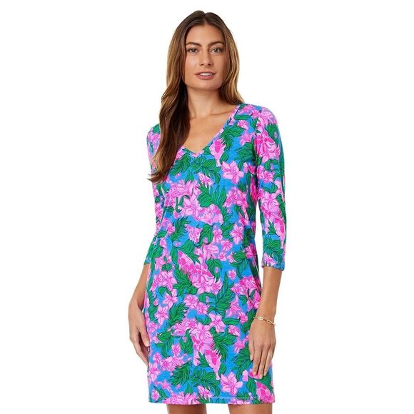 NWT Lilly Pulitzer  Tessa Dress Floral  V-Neck Size XS Tropical Palm Beach - Picture 1 of 9